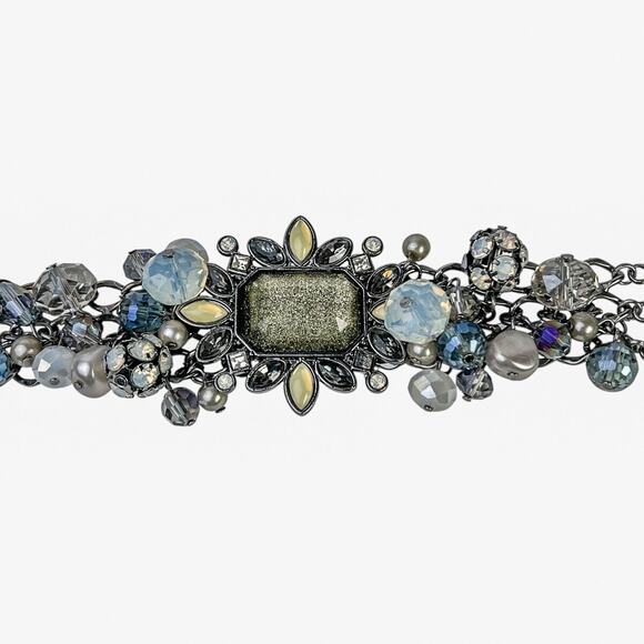 Cha Cha Bracelet Glitter Stone Blue Dangle Beads Gun Metal Chain Magnet Clasp - Picture 1 of 14